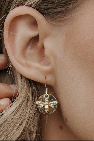 Wisteria London Gold Bee Coin Earrings Wisteria London